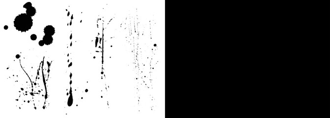 Grunge black ink splatters on white background, abstract paint drips and spray texture, artistic liquid drops for graphic design © Md