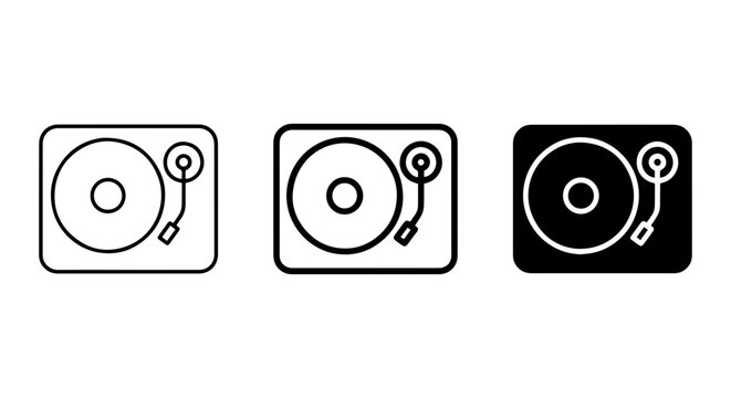 Turntable Icons Set, Vinyl Record Player Vector Graphics, Retro Music Equipment Symbols