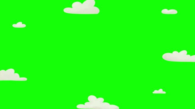 Cartoon white clouds moving on green screen background