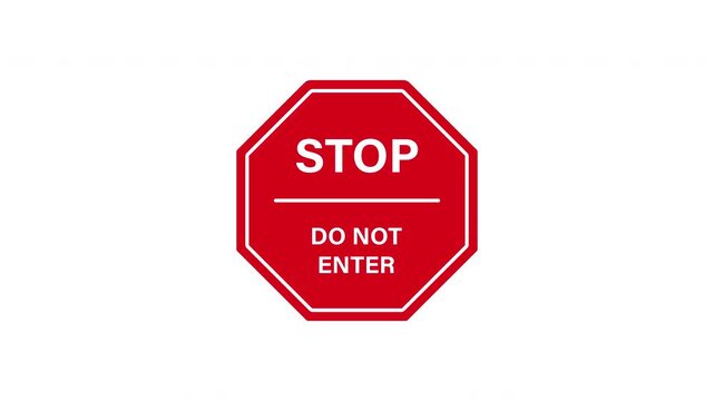 Stop Sign With Do Not Enter Text Solid Animated Icon With Alpha Channel. Traffic Control, Road Safety, And Access Restriction Silhouette Motion Graphic. Warning Signage. On Transparent Background