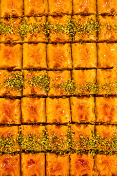 Turkish Pistachio Baklava Pastry Close Up