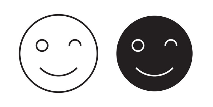 Smile wink icon flat outline in black