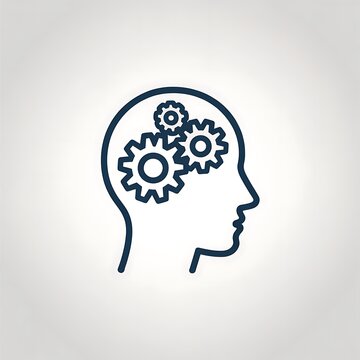 Human head profile icon with mechanical gears inside