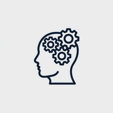 Human head profile with gear icons for creative thinking