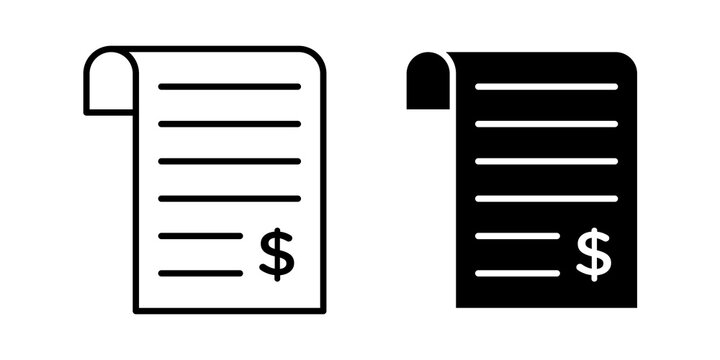 Receipt icon flat outline in black