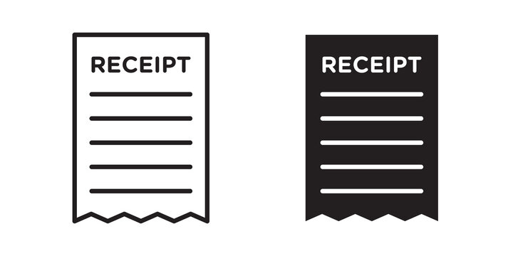 Receipt icon flat outline in black