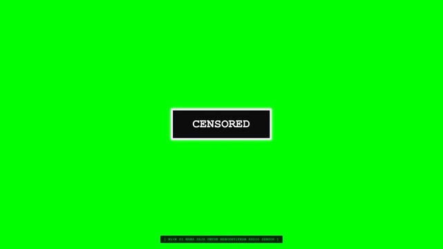 Black censored bars and labels on green screen background
