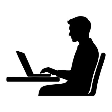 Vector silhouette of a man working at a laptop
