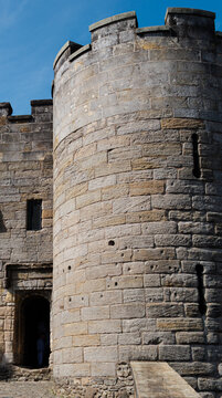 A tower of Forework Gatehouse at Stirling Castle, Scotland, pockmarked by bullets and cannonballs from a siege, in 1651, by the English.