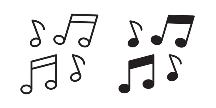 Music note icon flat outline in black