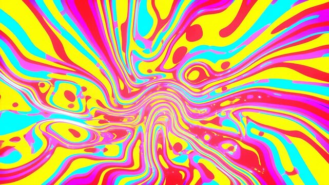 Psychedelic color bands swirl through an abstract digital vortex. Event screen graphics, title sequences, and digital design.