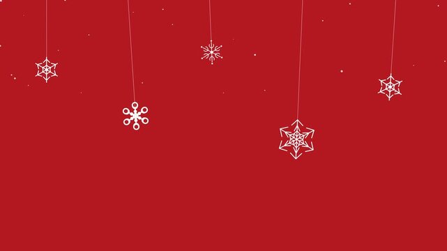Festive Red New Year 2027 Promo Background Featuring Hanging Minimalist Snowflakes