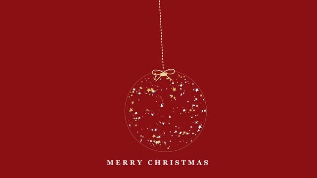 Elegant red Christmas background with hanging gold glitter bauble ornament