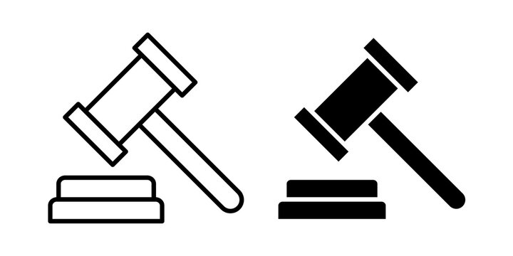 Judge gavel icon flat outline in black