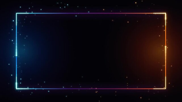 Abstract glowing rectangles with particles in a dark void