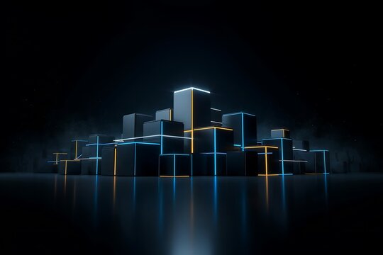 Minimal techno neon cube cluster digital high resolution picture