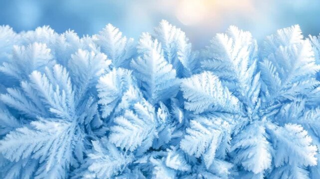 Natural Frost Crystals Spreading On Glass Macro