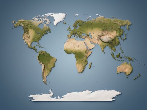 Detailed physical world map with realistic terrain textures on a blue background equal earth map un