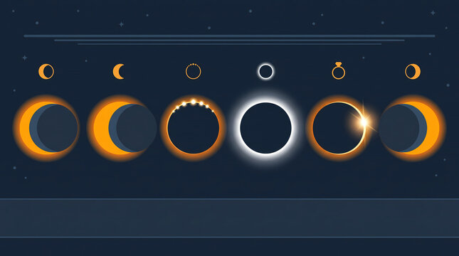 Solar eclipse phases infographic with stage icons flat design