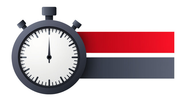 Dark gray stopwatch with red and gray bars, isolated on transparent background