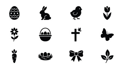 Fototapeta premium Black And White Minimalist Easter And Spring Symbols Vector Icons Collection