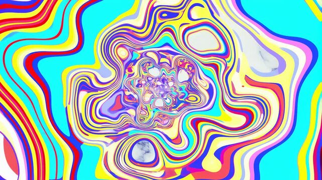 Psychedelic fluid pattern morphs through colorful contour shapes in an abstract digital space. Concert projection, event screen design, and creative title sequence.