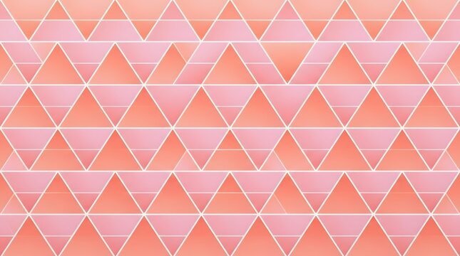 An abstract design composed of repeating triangular shapes arranged in rows  featuring gradients of pastel pinks and corals separated by thin white lines
