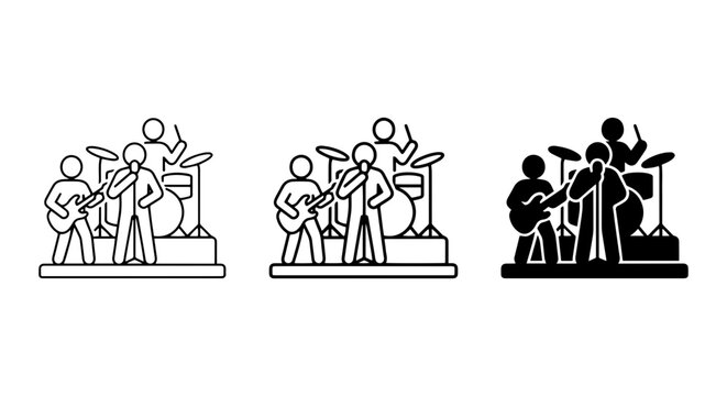 Band Performance Icons, Music Group Vector Set, Live Concert Graphics, Stage Musicians