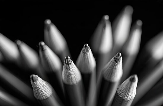Sharp graphite points of pencils radiating outwards, abstract composition