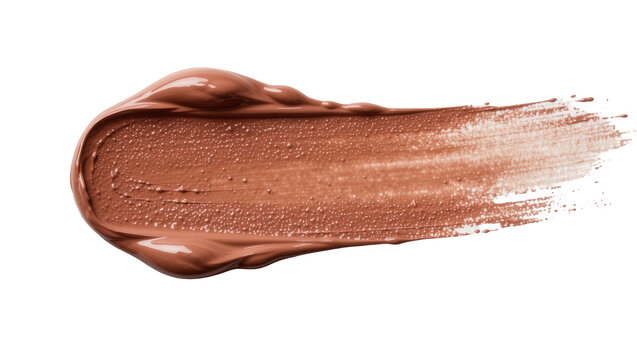 Brown liquid foundation smear with tiny bubbles, isolated on transparent background