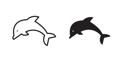Fototapeta premium Dolphin icon flat outline in black