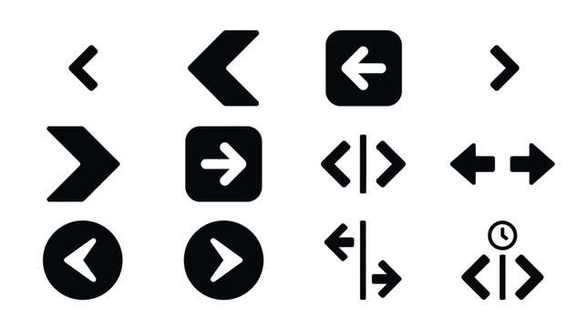 Modern Arrow Icons Set with Different Styles and Variations on Transparent Background