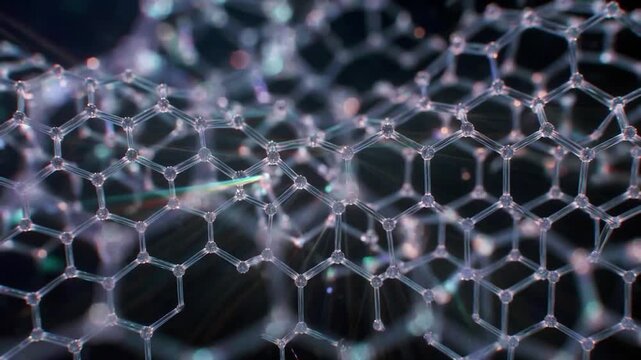 Waving graphene molecular structure with light refraction. Futuristic nanotechnology medical and technology background
