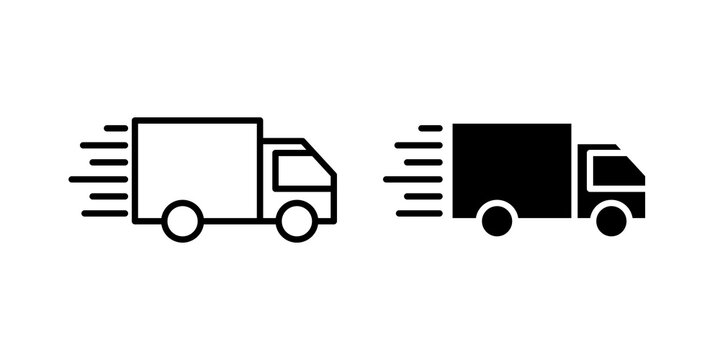 Delivery van icon flat outline in black