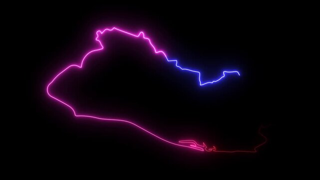 El Salvador Map Neon Glowing Outline Borders in Three Color Variations on Black Background