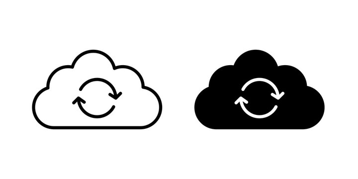 Cloud sync icon flat outline in black