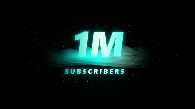Neon Glowing 1M Subscribers Milestone Motion Graphic Overlay with Cinematic Digital Particle Effect