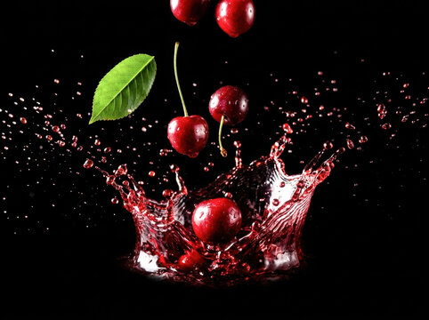 Cherries with Red Juice Splash