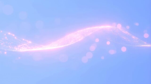 Abstract light waves flow across a soft blue gradient with glowing particles. Technology presentations, website hero sections, and digital title sequences.