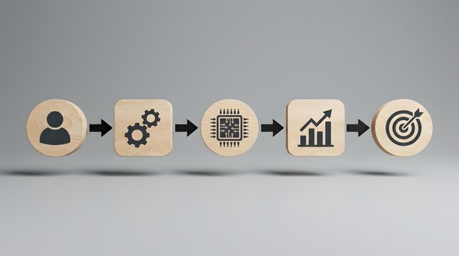 Business Process and Digital Transformation Flowchart Concept on Wooden Blocks