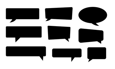 Black speech bubble silhouettes in diverse rectangular and oval shapes for comic book dialogue text boxes social media comments and digital communication design. © OFFDESIGN