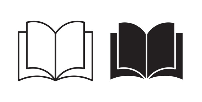 Book open icon flat outline in black