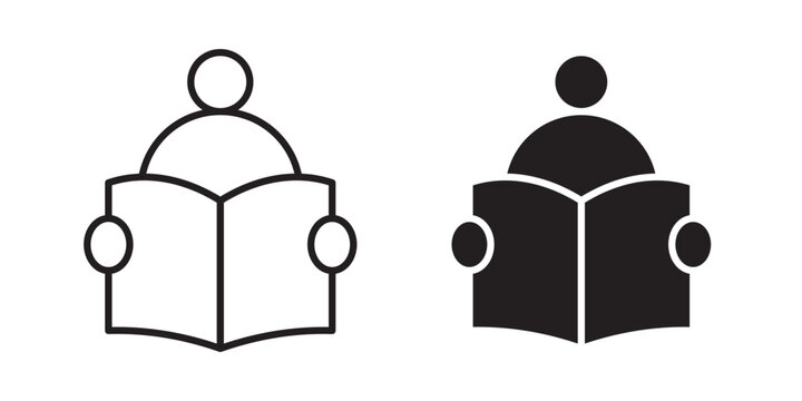 Book open reader icon flat outline in black