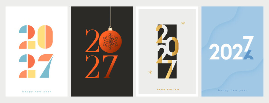 elegant 2027 new year greeting poster template in set