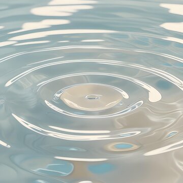 Clear water drop falling into a calm pool creating concentric ripples and smooth waves.