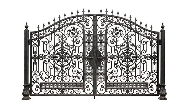 Black wrought iron gate with decorative pattern