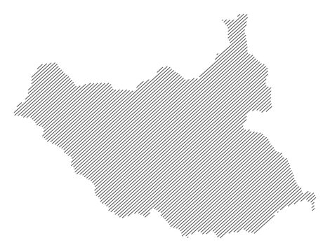 South Sudan map with diagonal stripes in gray vector illustration