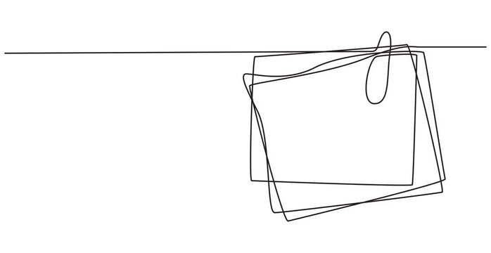 Animation of one line drawing of papers with paper clip, Paper note with clip. Note paper pieces. Continuous line self drawing, Full length one line animation. 4K, Continuous video with one line.
Hand