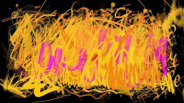 Animation with colorful drawing textures on a black screen.