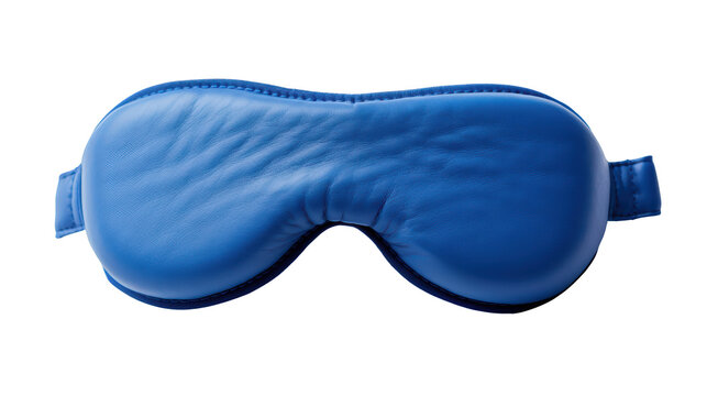 Dark blue leather sleep mask with padded ergonomic design for deep rest and travel comfort.